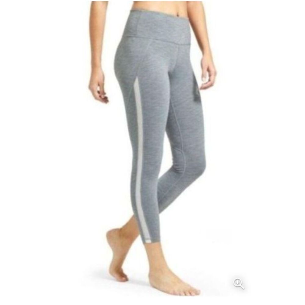 Athleta Chaturanga High Rise Leggings Gray White Mesh Side Panel Stretchy Sz S